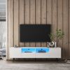 Modern White TV Stand;  16 Colors LED TV Stand w/Remote Control Lights