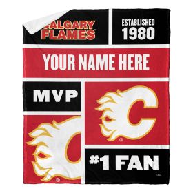 [Personalization Only] OFFICIAL NHL Colorblock Personalized Silk Touch Sherpa Throw Blanket - Calgary Flames