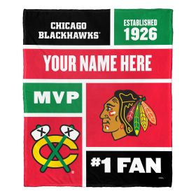 [Personalization Only] OFFICIAL NHL Colorblock Personalized Silk Touch Throw Blanket - Chicago Blackhawks