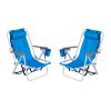 Folding Beach Chair Set of 2 for Adults, 4 Position Portable Backpack Foldable Camping Chair with Headrest Cup Holder and Wooden Armrests, Blue