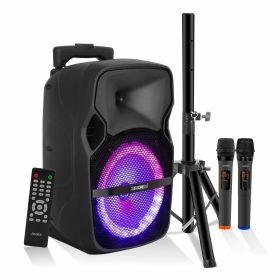 5 Core DJ speakers 8" Rechargeable Powered PA system 250W Loud Speaker Bluetooth USB SD Card AUX MP3 FM LED Ring - ACTIVE HOME 8 2-MIC