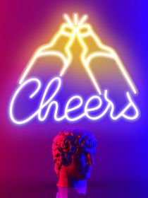 Cheers Neon Sign 17.3x17.7 inch USB Powered Led Lights Blue Neon Sign for Wall