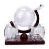 Whiskey Decanter Globe Set w/ 4Pcs 8.45OZ Etched World Whiskey Glasses Wooden Tray Perfect Gift Set