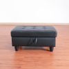 Black Faux Leather Storage Ottoman Living Room Sofa