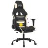 Massage Gaming Chair with Footrest Black and Cream Fabric