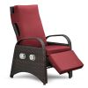 Outdoor Adjustable Wicker Recliner with Flip Table