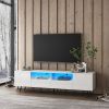 Modern White TV Stand;  16 Colors LED TV Stand w/Remote Control Lights