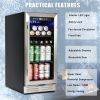 Premium 15-inch Mini Beverage Refrigerator / Wine Cooler - Built-in & Freestanding, 120 Cans, Adjustable Shelves, LED Lighting, Quiet, ETL Certified