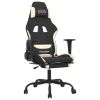 Massage Gaming Chair with Footrest Black and Cream Fabric