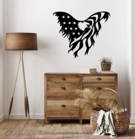 AMERICAN FLAG EAGLE - METAL WALL ART (Color: Black)