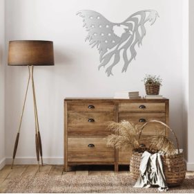 AMERICAN FLAG EAGLE - METAL WALL ART (Color: Silver)