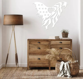 AMERICAN FLAG EAGLE - METAL WALL ART (Color: White)