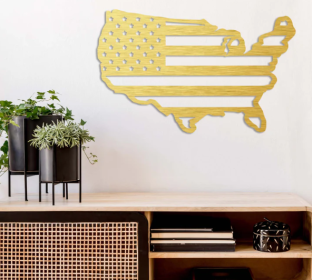 AMERICAN FLAG UNITED STATES - METAL WALL ART (Color: Gold)