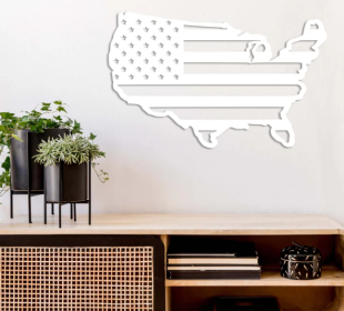 AMERICAN FLAG UNITED STATES - METAL WALL ART (Color: White)