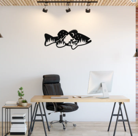 BASS FISH DESIGN - METAL WALL ART (Color: Black)