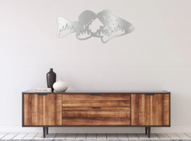 BASS FISH DESIGN - METAL WALL ART (Color: Silver)