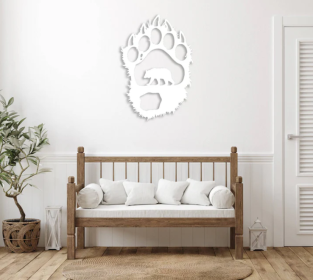 BEAR PAW - METAL WALL ART (Color: White)