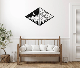 DAY AND NIGHT MOUNTAINS - METAL WALL ART (Color: Black)