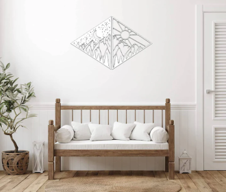 DAY AND NIGHT MOUNTAINS - METAL WALL ART (Color: White)