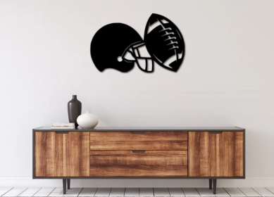 FOOTBALL HELMET - METAL WALL ART (Color: Black)