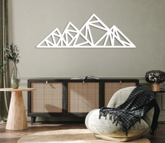 GEOMETRIC TRIANGLE MOUNTAINS - METAL WALL ART (Color: White)