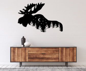 MOOSE ALTERNATIVE - METAL WALL ART (Color: Black)