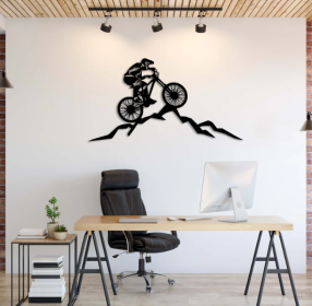 MOUNTAIN BIKER - METAL WALL ART (Color: Black)