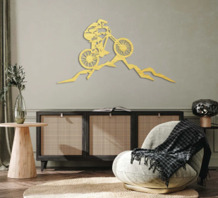 MOUNTAIN BIKER - METAL WALL ART (Color: Gold)