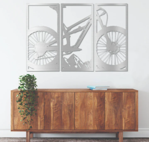 MOUNTAIN BIKE (3 PIECE) - METAL WALL ART (Color: Silver)