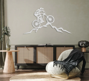 MOUNTAIN BIKER - METAL WALL ART (Color: Silver)