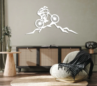 MOUNTAIN BIKER - METAL WALL ART (Color: White)