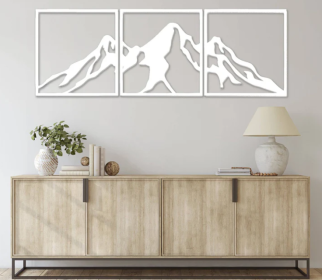 MOUNTAIN RANGE (3 PIECE) - METAL WALL ART (Color: White)