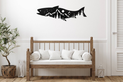 SALMON FISH DESIGN - METAL WALL ART (Color: Black)