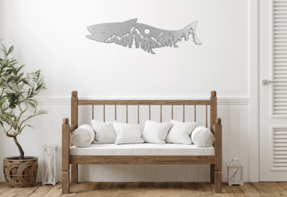 SALMON FISH DESIGN - METAL WALL ART (Color: Silver)