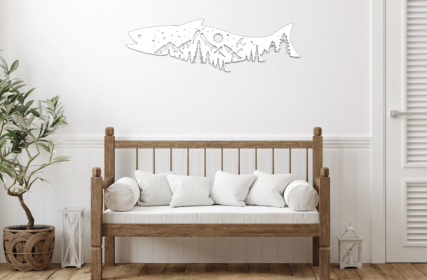 SALMON FISH DESIGN - METAL WALL ART (Color: White)