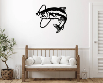 TROUT FLY FISH DESIGN - METAL WALL ART (Color: Black)