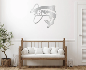 TROUT FLY FISH DESIGN - METAL WALL ART (Color: Silver)