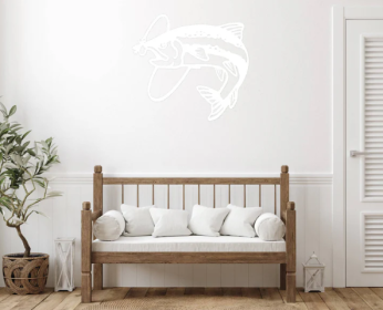 TROUT FLY FISH DESIGN - METAL WALL ART (Color: White)