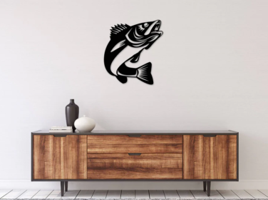 WALLEYE FISH DESIGN - METAL WALL ART (Color: Black)