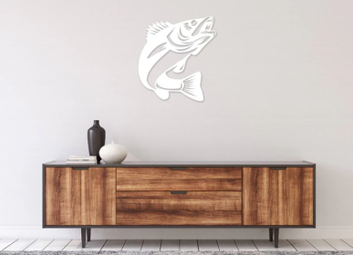 WALLEYE FISH DESIGN - METAL WALL ART (Color: White)