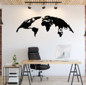 WORLD MAP - METAL WALL ART (Color: Black)