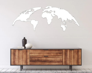 WORLD MAP - METAL WALL ART (Color: White)