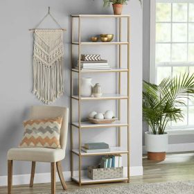 6-Shelf Metal Frame Bookcase (Color: White)